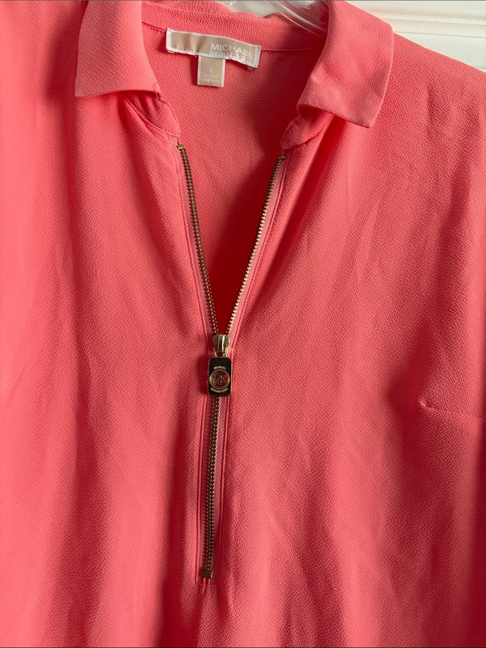 Michael Kors Coral Zip-Front Long-Sleeve Blouse